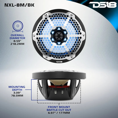 NXL 8" 2-Way Coaxial Marine Speaker With LED RGB Lights 125 Watts Rms 4-Ohm -Black