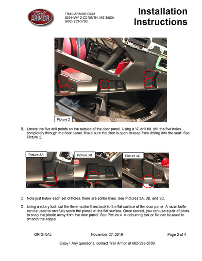 Trail Armor Honda Talon 1000X-4, 1000X-4 Live Valve Lower Door Insert Kit