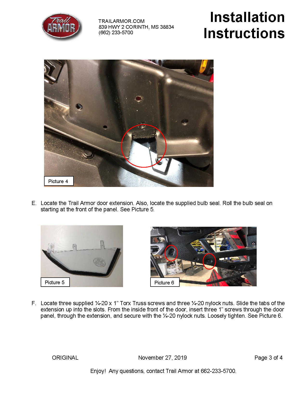 Trail Armor Honda Talon 1000X-4, 1000X-4 Live Valve Lower Door Insert Kit