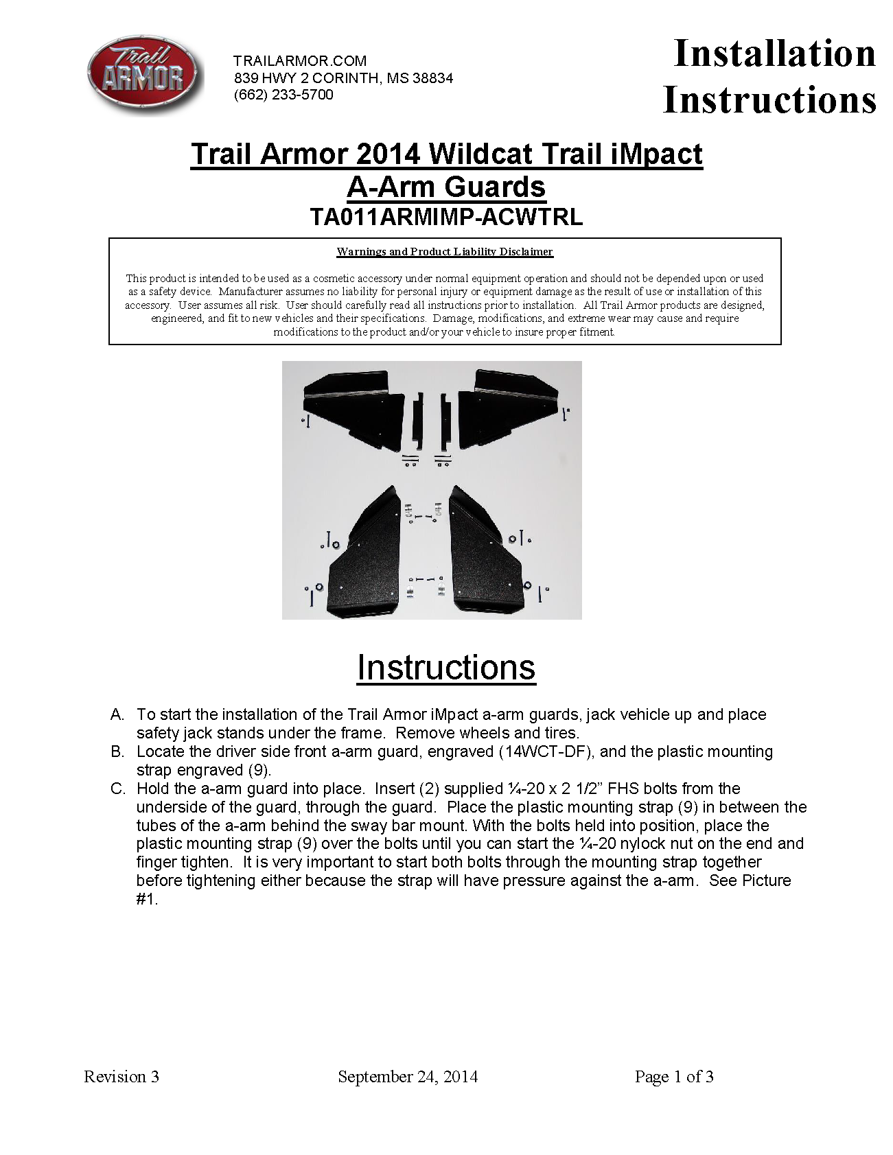 Trail Armor Arctic Cat Wildcat Trail iMpact A-Arm Guards 2014 - 2017