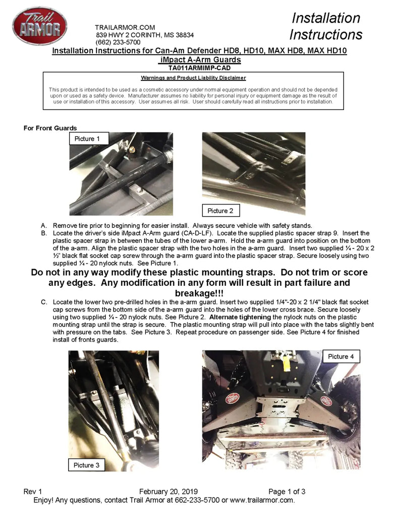 Can Am Defender A-Arm Guards
