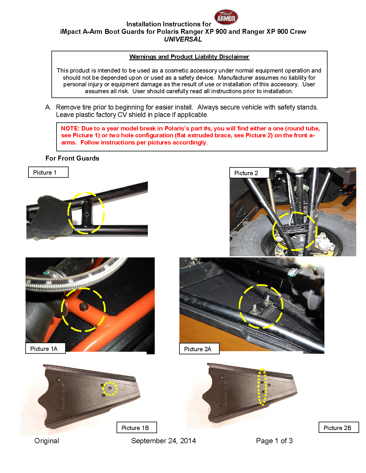 Trail Armor Ranger XP 900, Ranger XP 900 Crew, Ranger XP 1000, Ranger XP 1000 Crew, Ranger 900 Diesel, Full Size Ranger XP 570 iMpact A-Arm CV Front and Rear Boot Guards