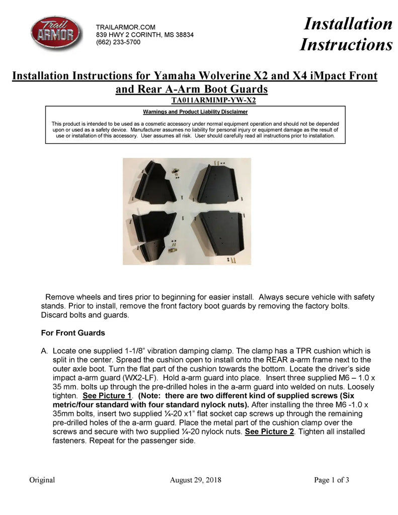 Yamaha Wolverine X2 / X4 A-Arm Guards