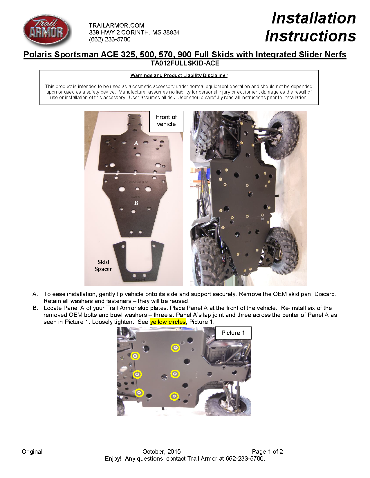 Trail Armor Polaris Sportsman ACE 325, 500, 570, 570 SP, 900 and 900 XC Full Skids