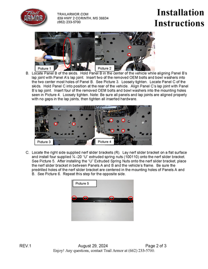 Trail Armor Can Am Commander 800, 800 DPS, 800 XT, 1000, 1000 DPS, 1000 X, 1000 XT, 1000 XT-P, 1000 Limited Full Skids with Integrated Slider Nerfs 2015-2020