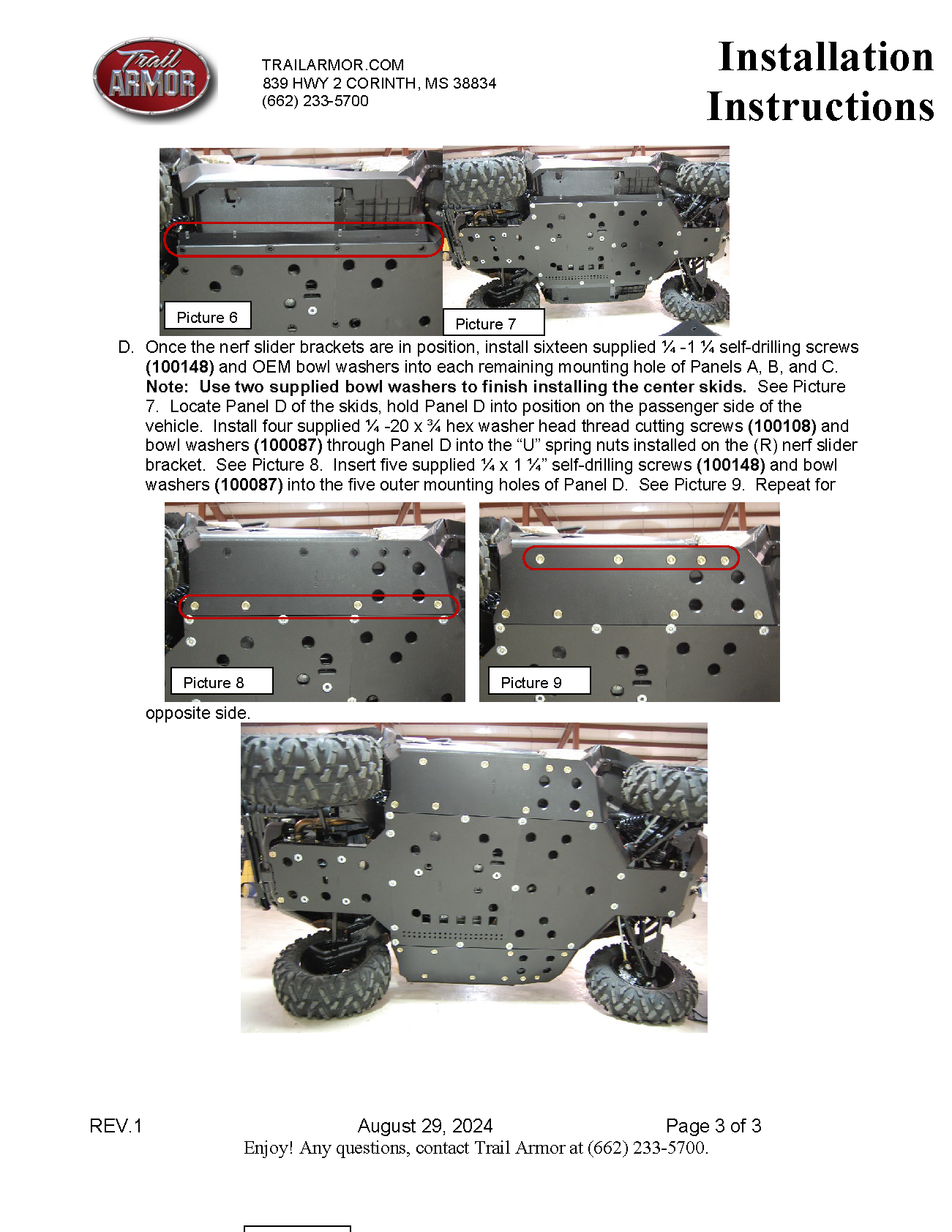 Trail Armor Can Am Commander 800, 800 DPS, 800 XT, 1000, 1000 DPS, 1000 X, 1000 XT, 1000 XT-P, 1000 Limited Full Skids with Integrated Slider Nerfs 2015-2020