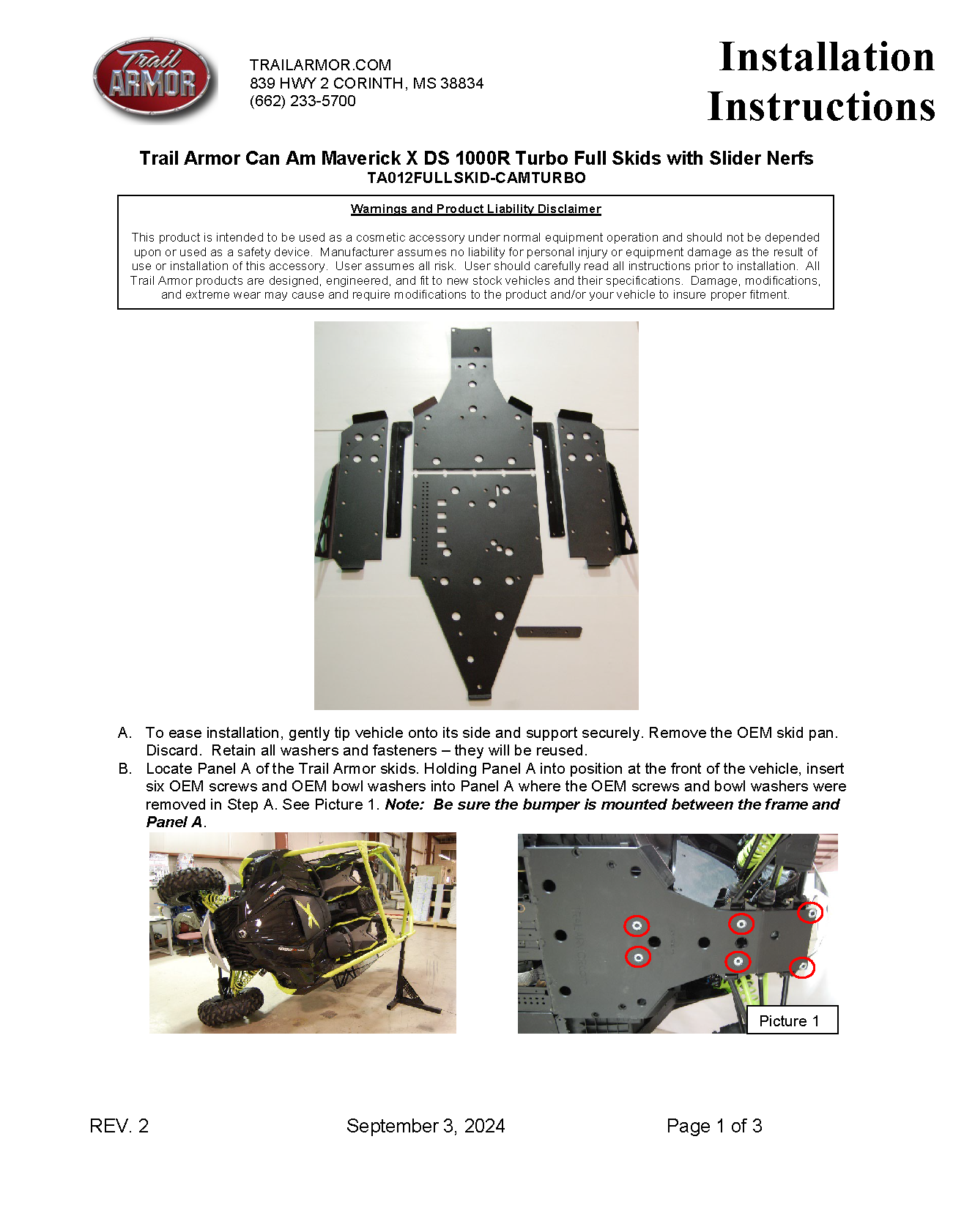 Trail Armor Can Am Maverick X DS Turbo (2015 - 2016), Can Am Maverick X RS Turbo (2016), Can Am Maverick Turbo (2016 - 2017) and Can Am Maverick X DS (non turbo 2015-2016) Full Skids with Slider Nerfs