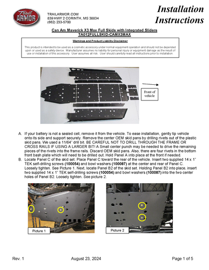 Trail Armor Can Am Maverick X3 Max Turbo,Turbo R,  DS Turbo, X DS Turbo R, DS Turbo RR, X RS Turbo R, X RS Turbo RR,X DS Turbo RR,X RS Turbo RR, X MR Turbo RR, X RC Turbo RR Full Skids