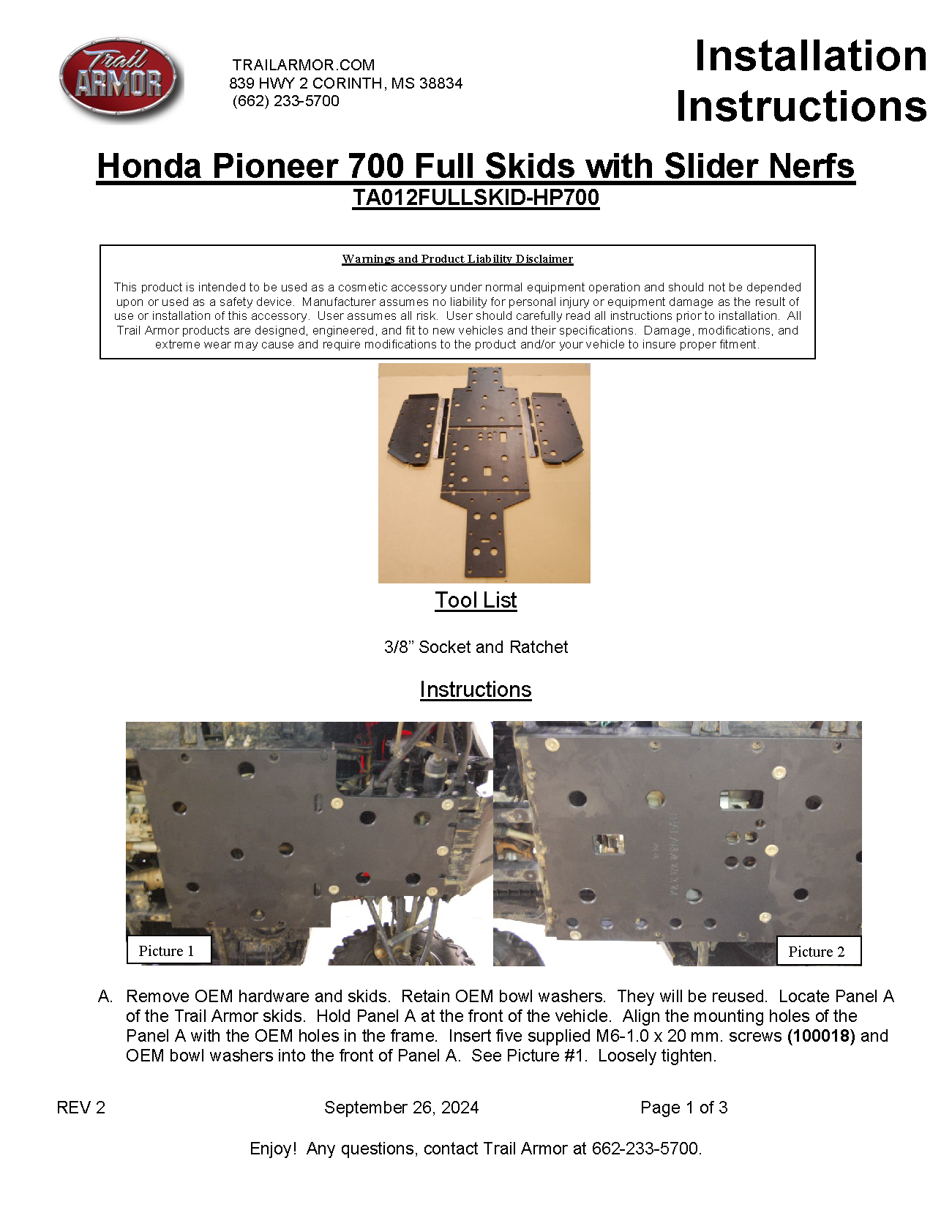 Trail Armor Honda Pioneer 700, Pioneer 700 Deluxe Full Skids