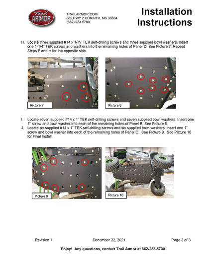 Trail Armor 2020 - 2024 Kawasaki KRX 1000, KRX 1000 Special Edition, KRX 1000 Trail Edition and KRX 1000 eS Full Skids with Integrated Side Skid Plates