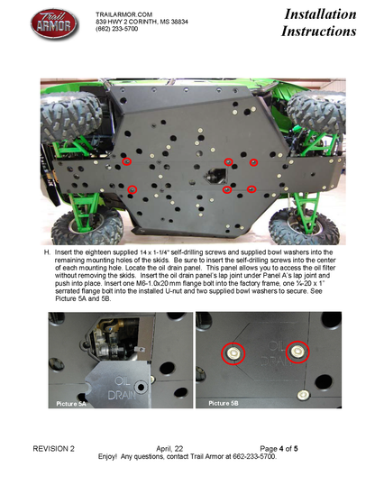 Trail Armor Kawasaki Teryx 4, Teryx 4 S, Teryx, and Teryx S Full Skids with Slider Nerfs