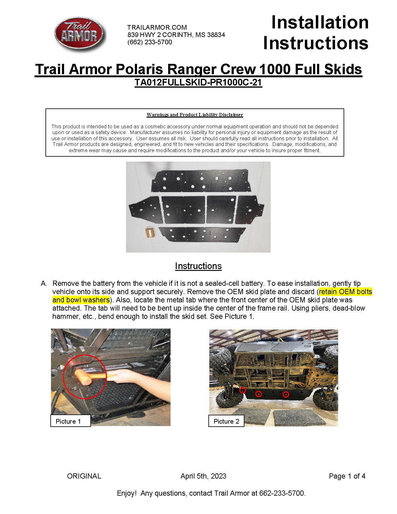 Trail Armor Polaris Ranger 1000 Crew Full Skids 2021 - 2022