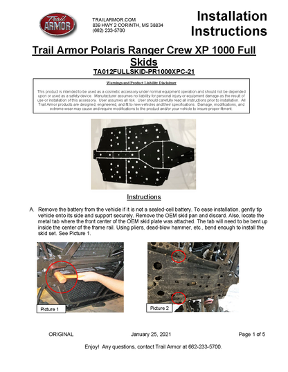 Trail Armor 2021 - 2025 Polaris Ranger XP 1000 Crew Full Skids