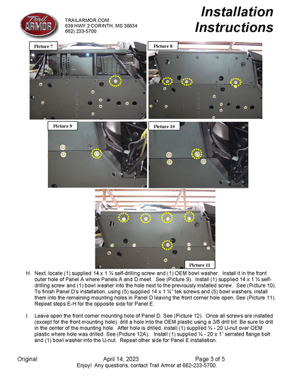 Trail Armor Polaris RZR Trail, Trail S 900 and Trail S 1000 Full Skids with Slider Nerfs or Trimmed for Polaris Kick Out Steel Rock Sliders 2021 - 2024