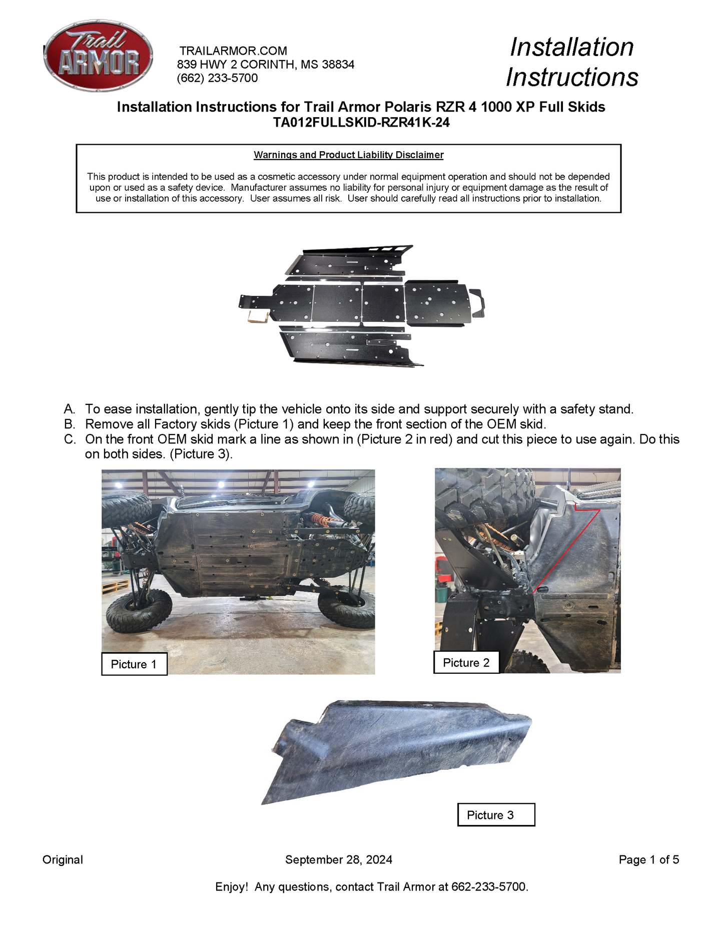 Trail Armor 2024 RZR XP 4 1000 (Sport, Premium, Ultimate) Full Skids with Slider Nerfs