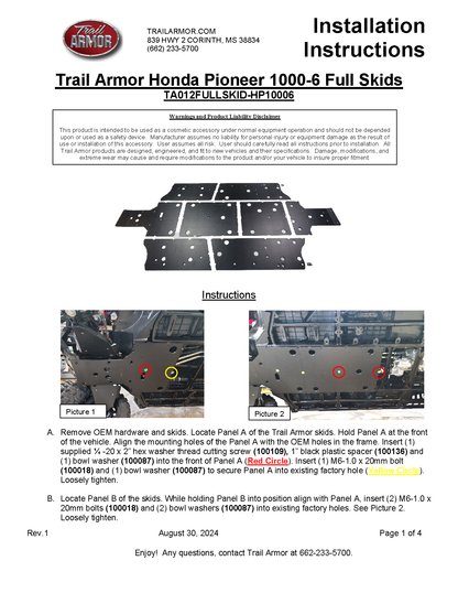 Trail Armor Honda Pioneer 1000-6 Crew Full Skids  2023 - 2024