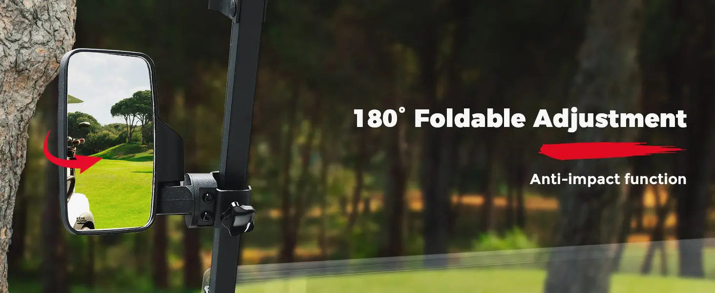 No-Drilling Required Golf Cart Side Mirrors for 0.75"-1.25" Square Rail