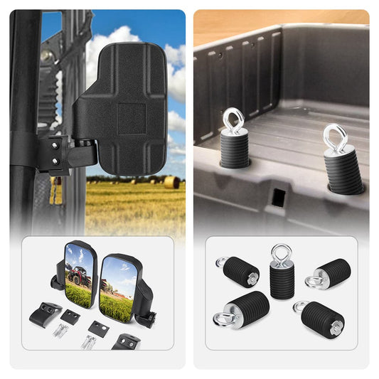 Adjustable Break Away Side Mirrors & 2’’ Tie Down Anchors Fit Polaris Ranger