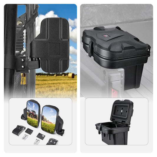 Adjustable Break Away Side Mirrors & Cargo Storage Device Tool Box Fit Polaris Ranger General