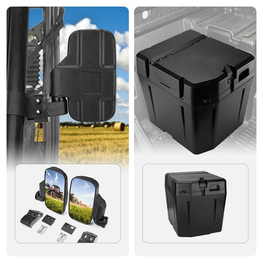Adjustable Break Away Side Mirrors & Under Seat Storage Box Compatible With Polaris Ranger