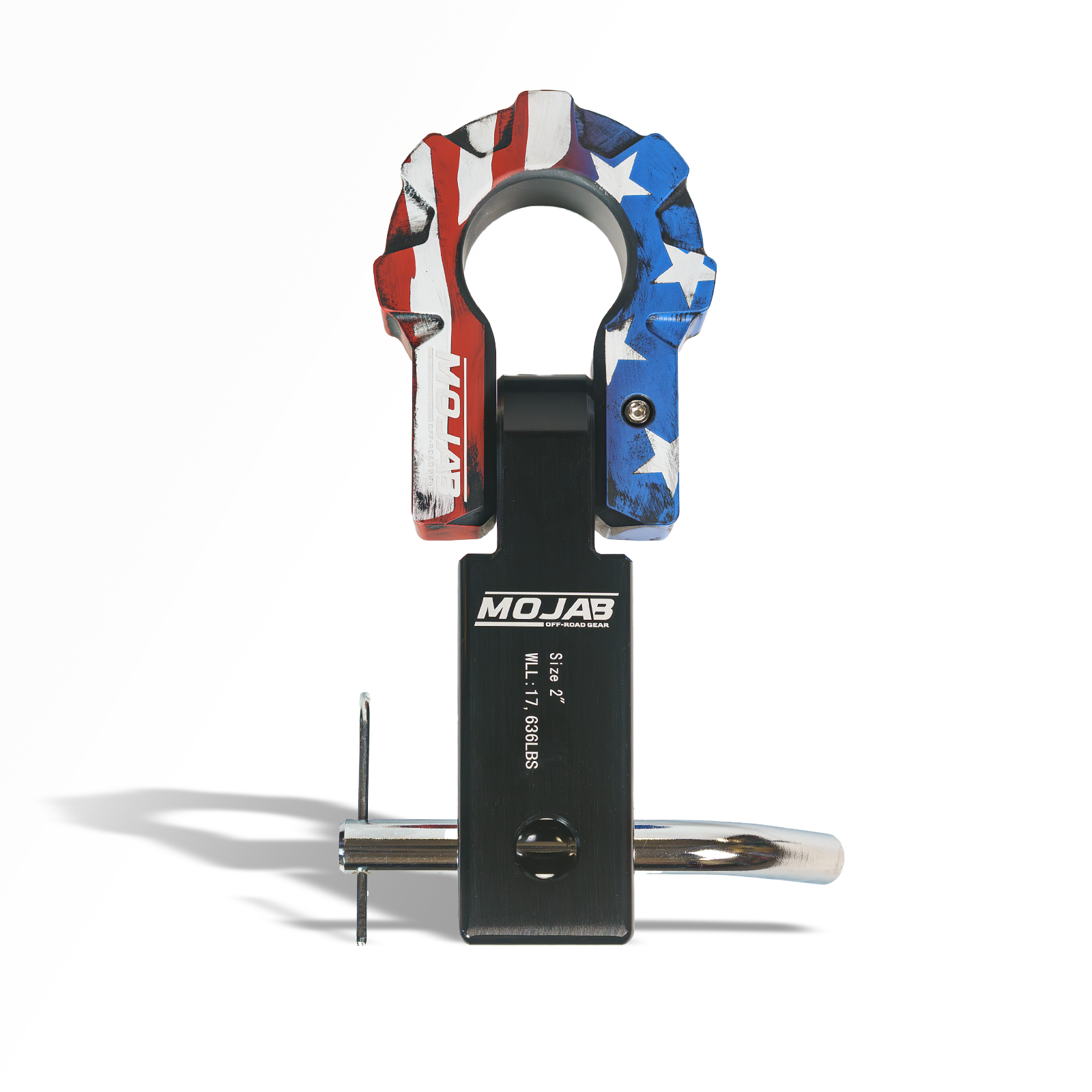 American Flag 2’’ Aluminum Hitch Receiver with Aluminum 9T D-Shackle – (Lifetime Warranty) - Towing