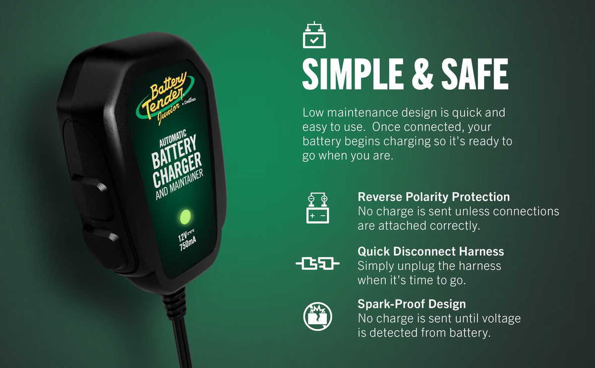 Battery Tender Junior 750mA 12V Battery Charger and Maintainer - Battery