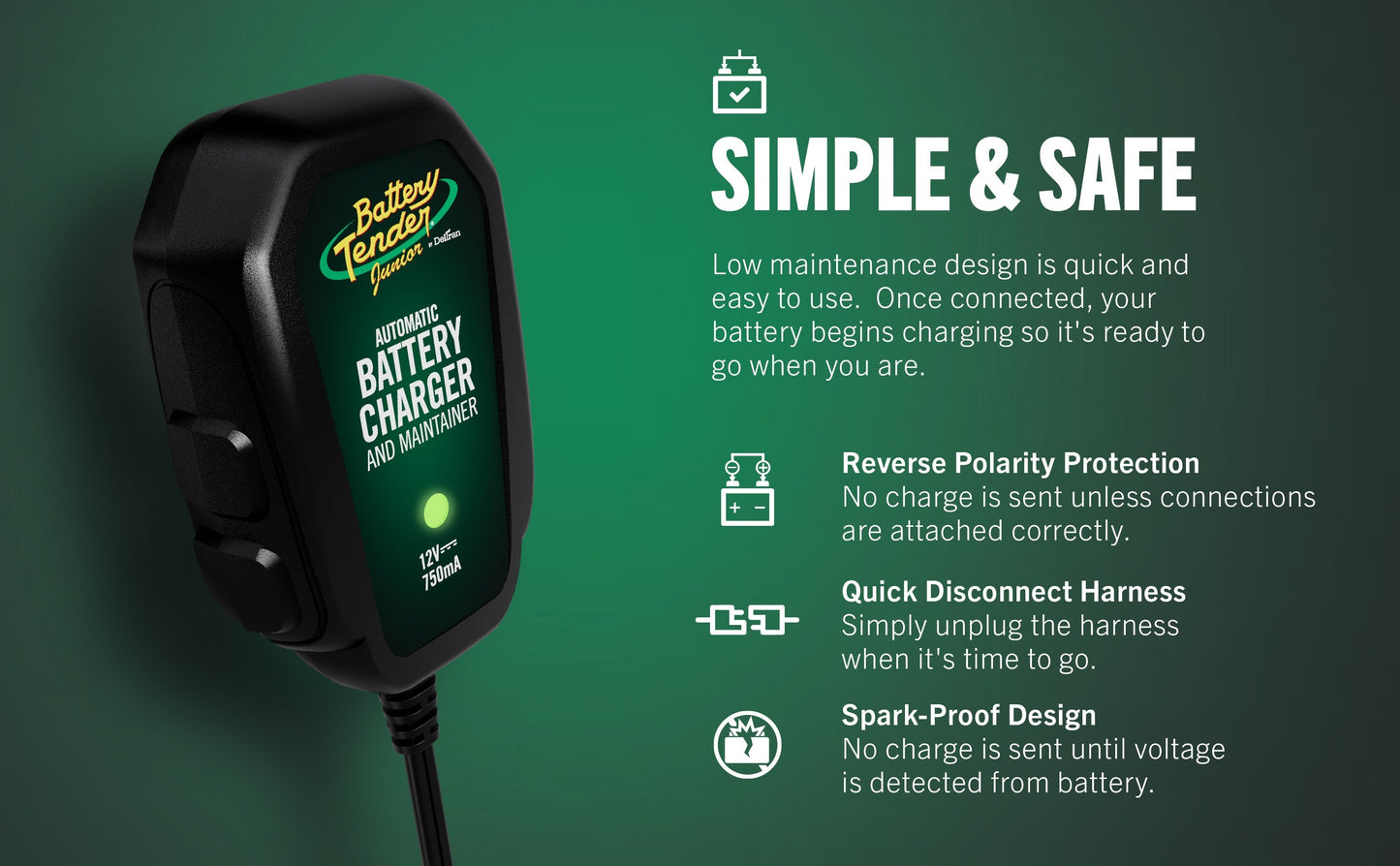 Battery Tender Junior 750mA 12V Battery Charger and Maintainer - Battery