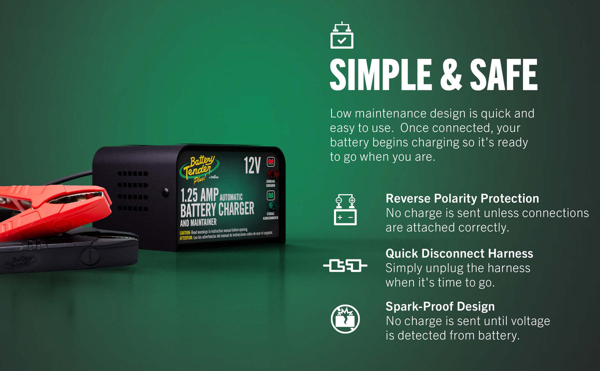 Battery Tender Plus 1.25 AMP 12V Battery Charger and Maintainer - Battery