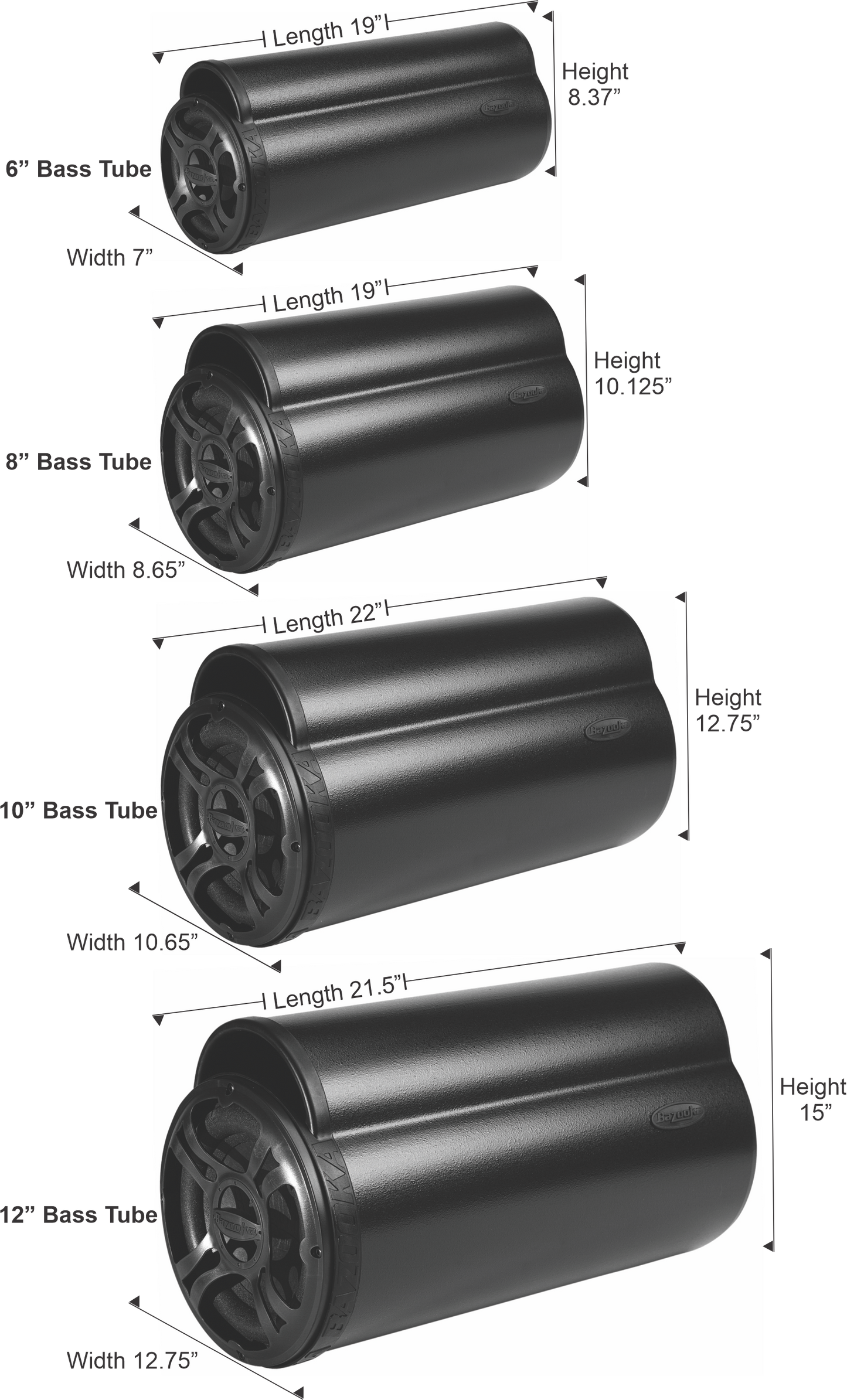 BT Series 6’’ Amplified Bass Tubes - Party Bar Speaker Speaker w/ LED Lights