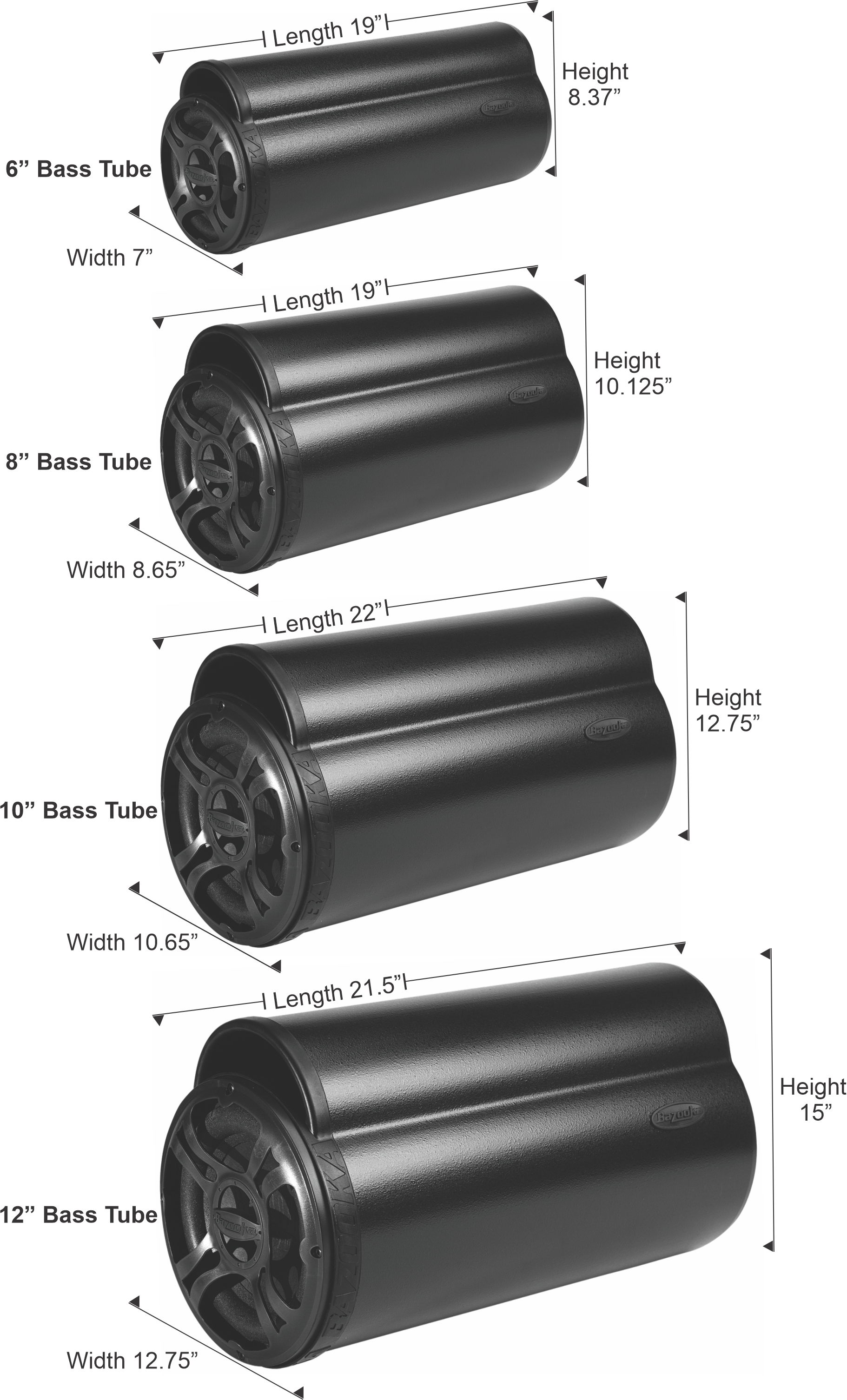 BT Series 6’’ Amplified Bass Tubes - Party Bar Speaker Speaker w/ LED Lights