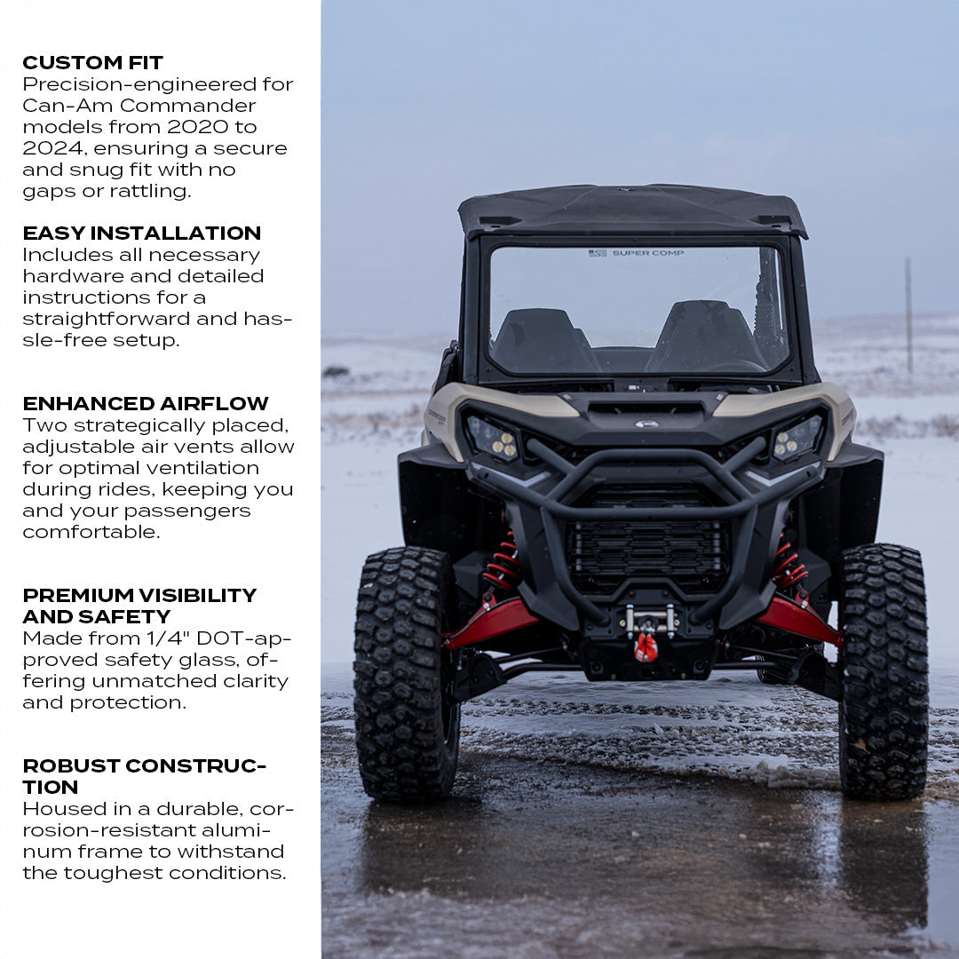 Can-Am Commander Vented Front Windshield - Glass Front Windshield