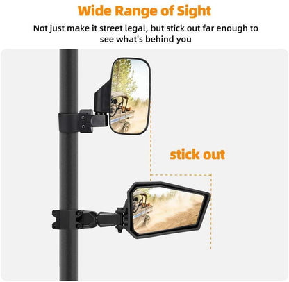 Color Insert Side Mirrors For 1.75’’ UTV Roll Bar Yamaha