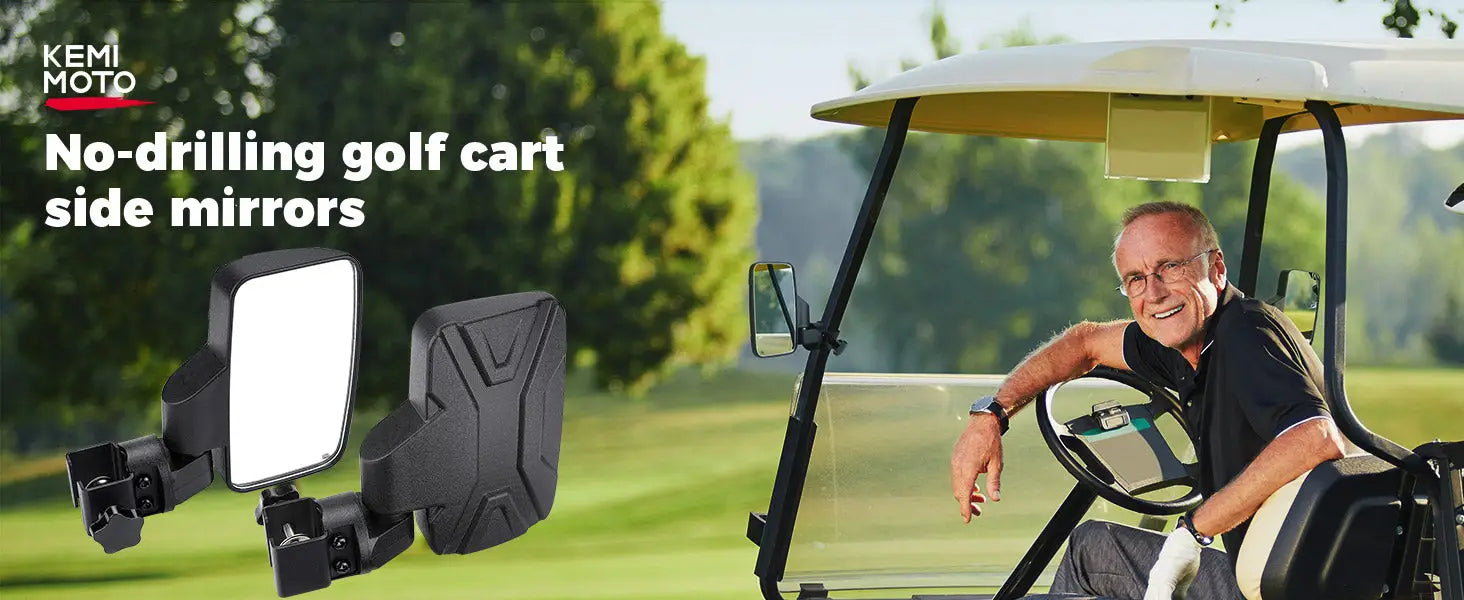 No-Drilling Required Golf Cart Side Mirrors for 0.75"-1.25" Square Rail