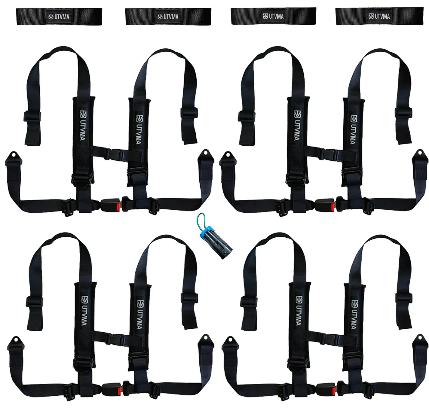 Four Harness Pack Auto Buckle with Harness Collars - All Black - Harness