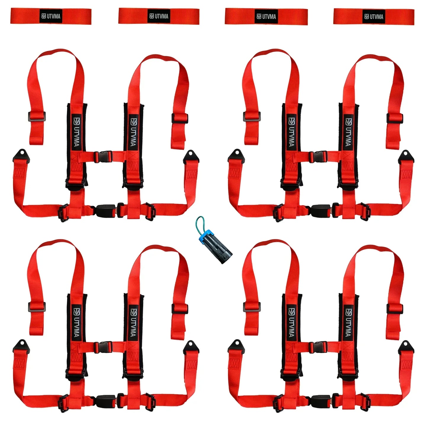 Four Harness Pack Auto Buckle with Harness Collars - Red - Harness