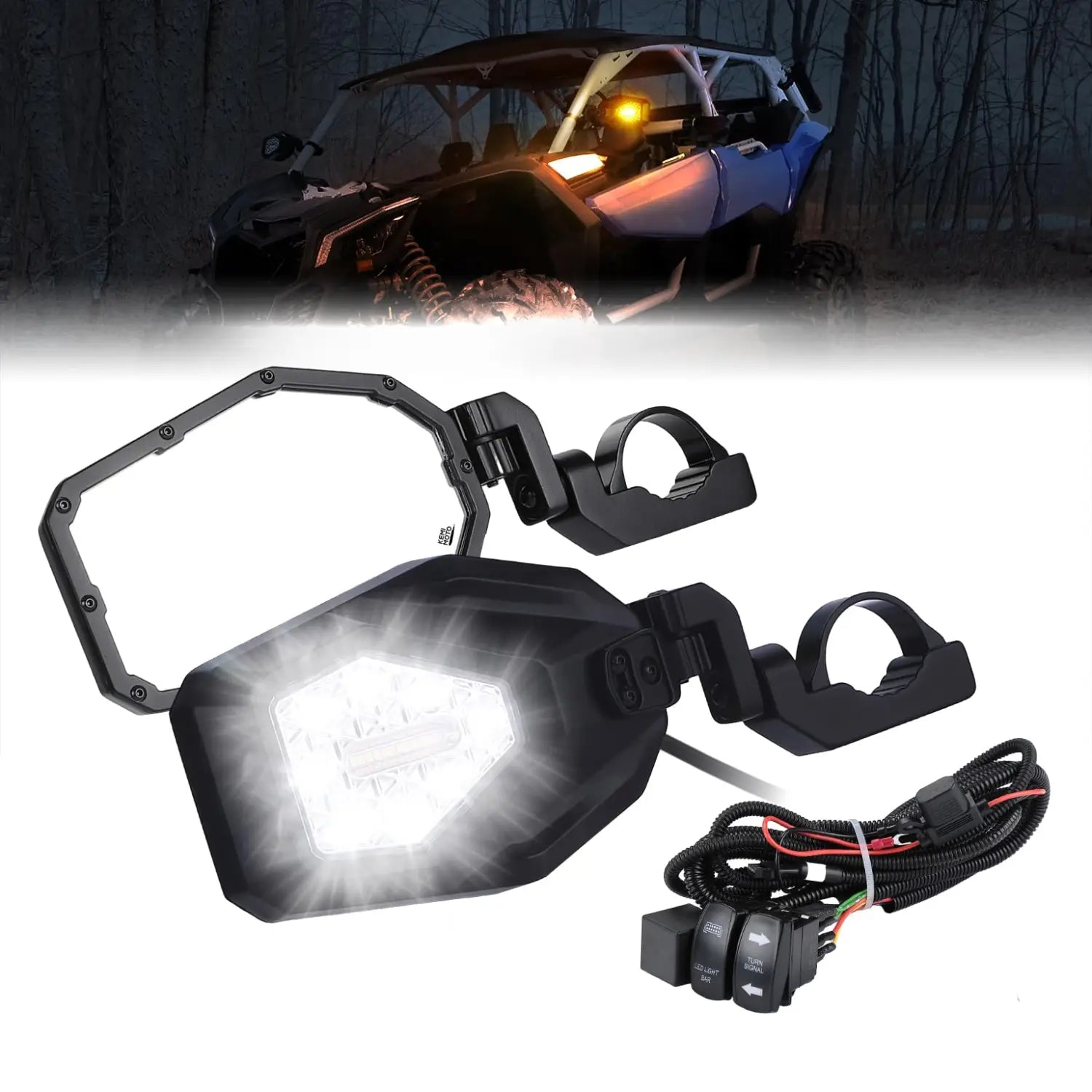 Side Mirrors with LED Turn Lights for 1.6’’-2’’ Roll Bar (New Design)