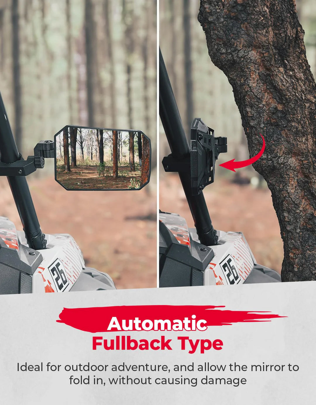 UTV Side Mirrors, Tool-free Multi-Adjustment Mirrors for 1.65-2 inch Roll bar