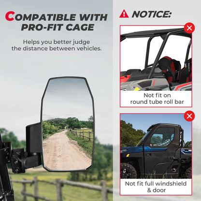 Upgraded UTV Wider Pro-Fit Side Mirrors for Polaris / Can-Am