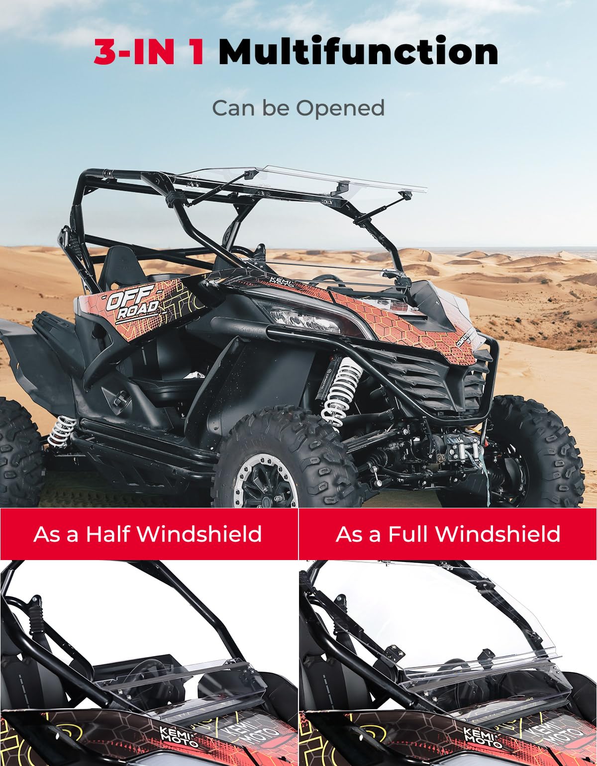 3-in-1 Folding Half Flip Windshield for CFMOTO ZForce 950