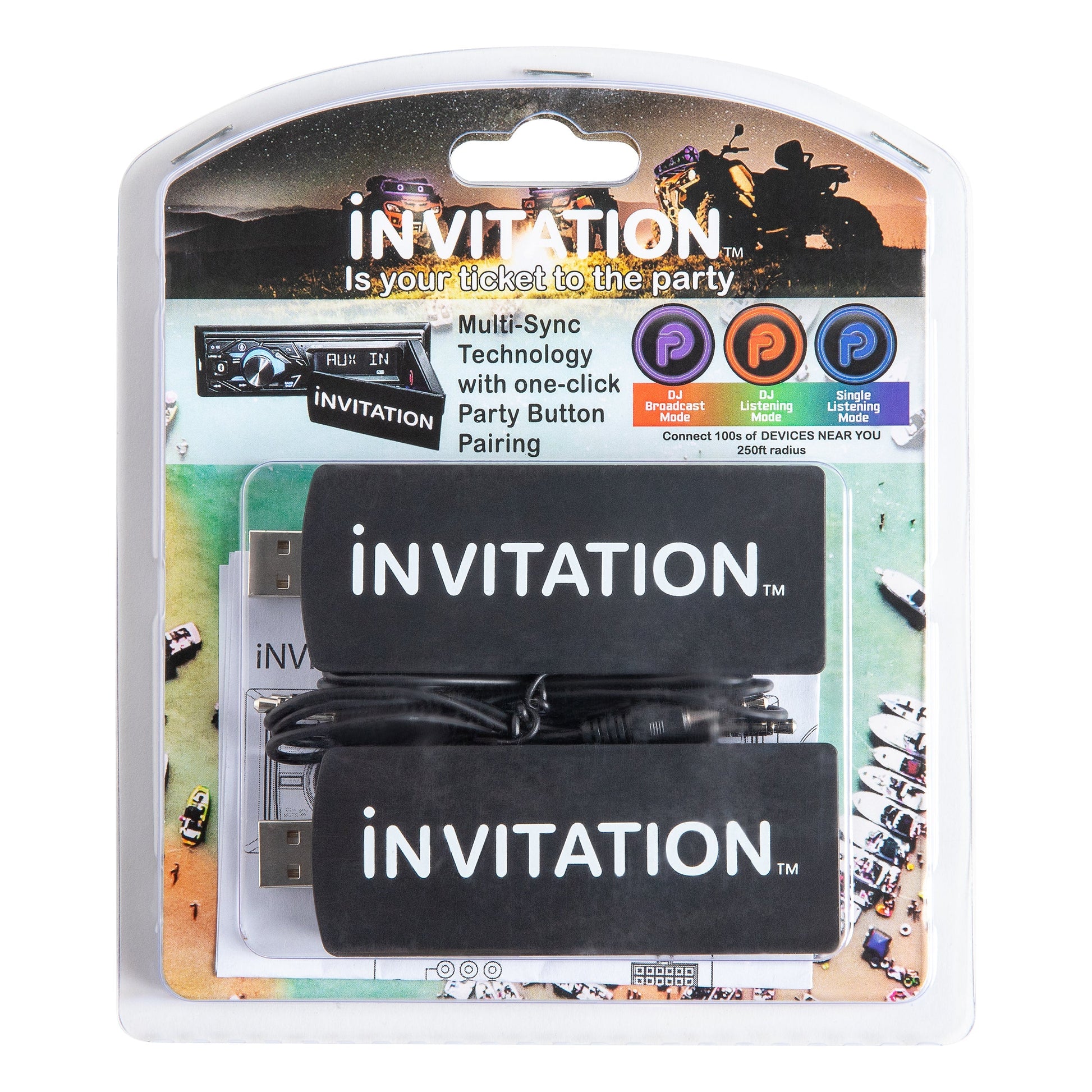 iNVITATION USB multi-sync wireless adapters with one-click Party Button pairing (2pcs) - Party Bar Speaker Speaker w/