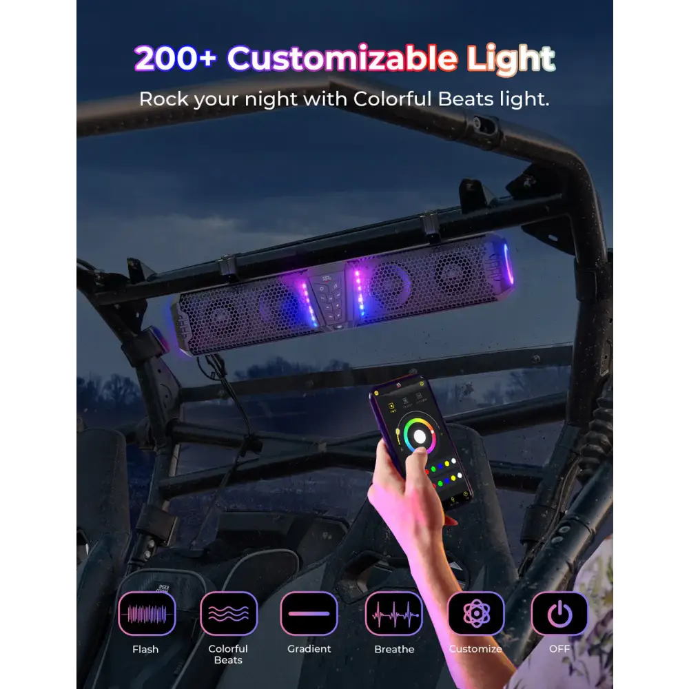 KEMIMOTO Midnight 60 26’’ 4-Speaker UTV Bluetooth Sound Bar w/RGB Lighting