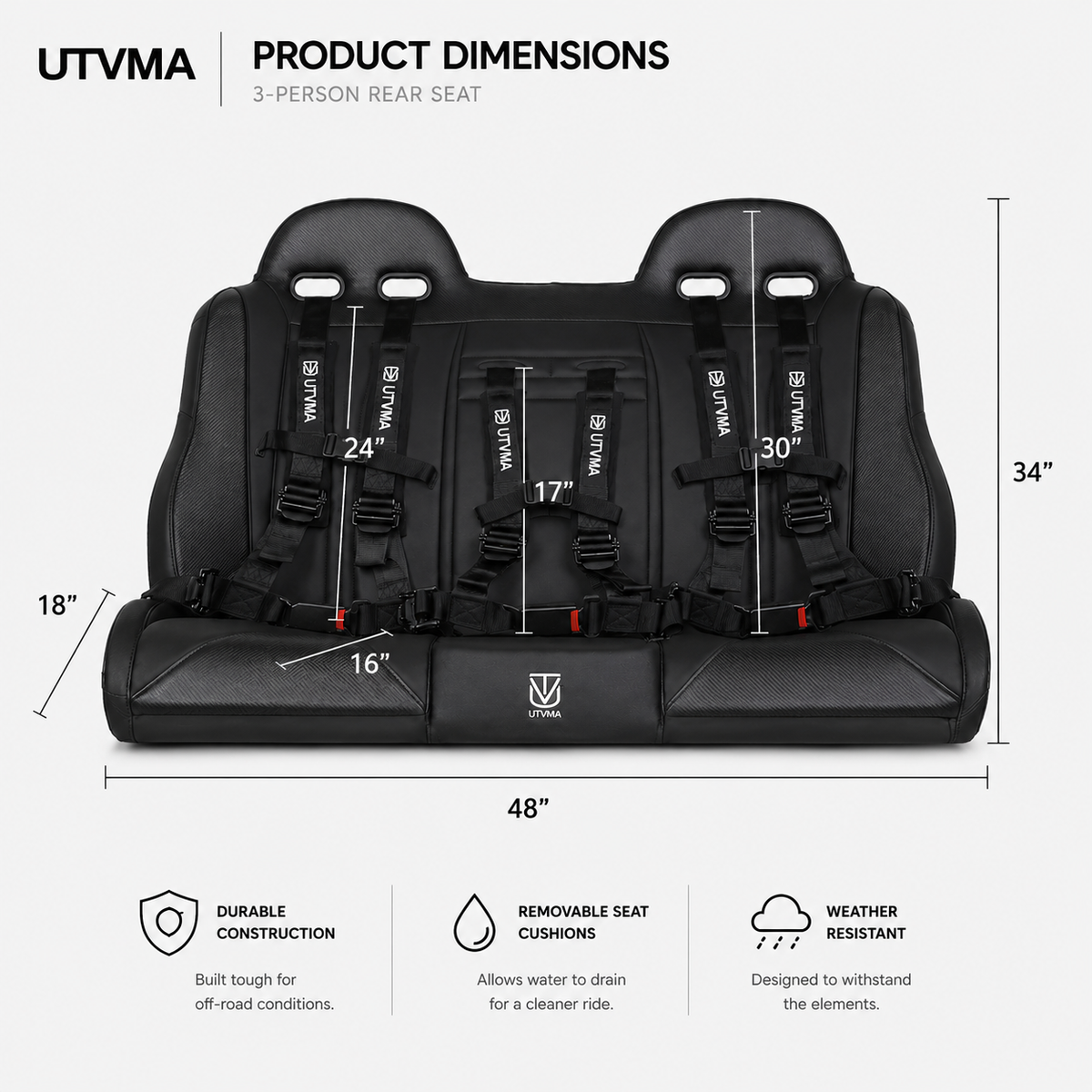 KRX 4 Rear Bench Seat (2023+) W Harnesses - Bench Seat