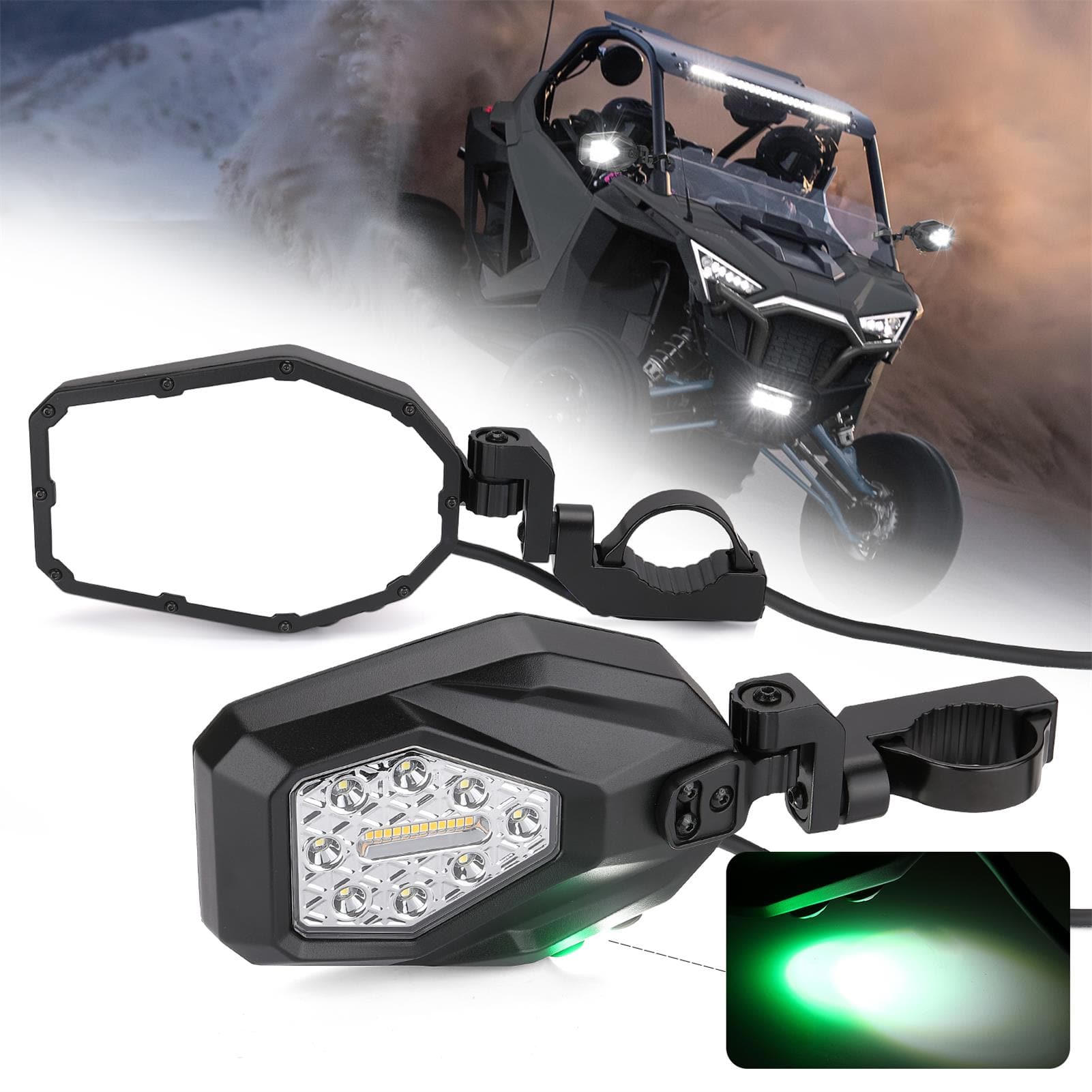 LED Lighted Side Mirrors with Green Ground Lights