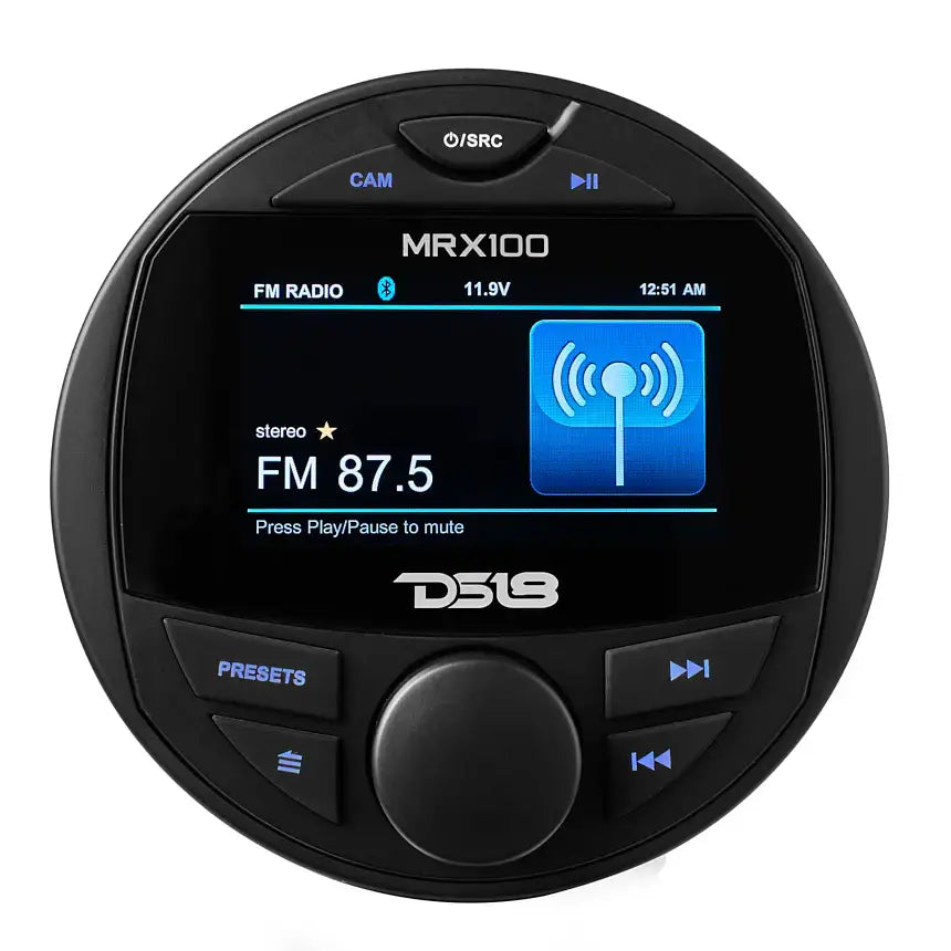 Marine and Powersports Headunit 3’’ Color TFT screen 2 Zones 4 volts Output BT RDS 4 X 50 Watts