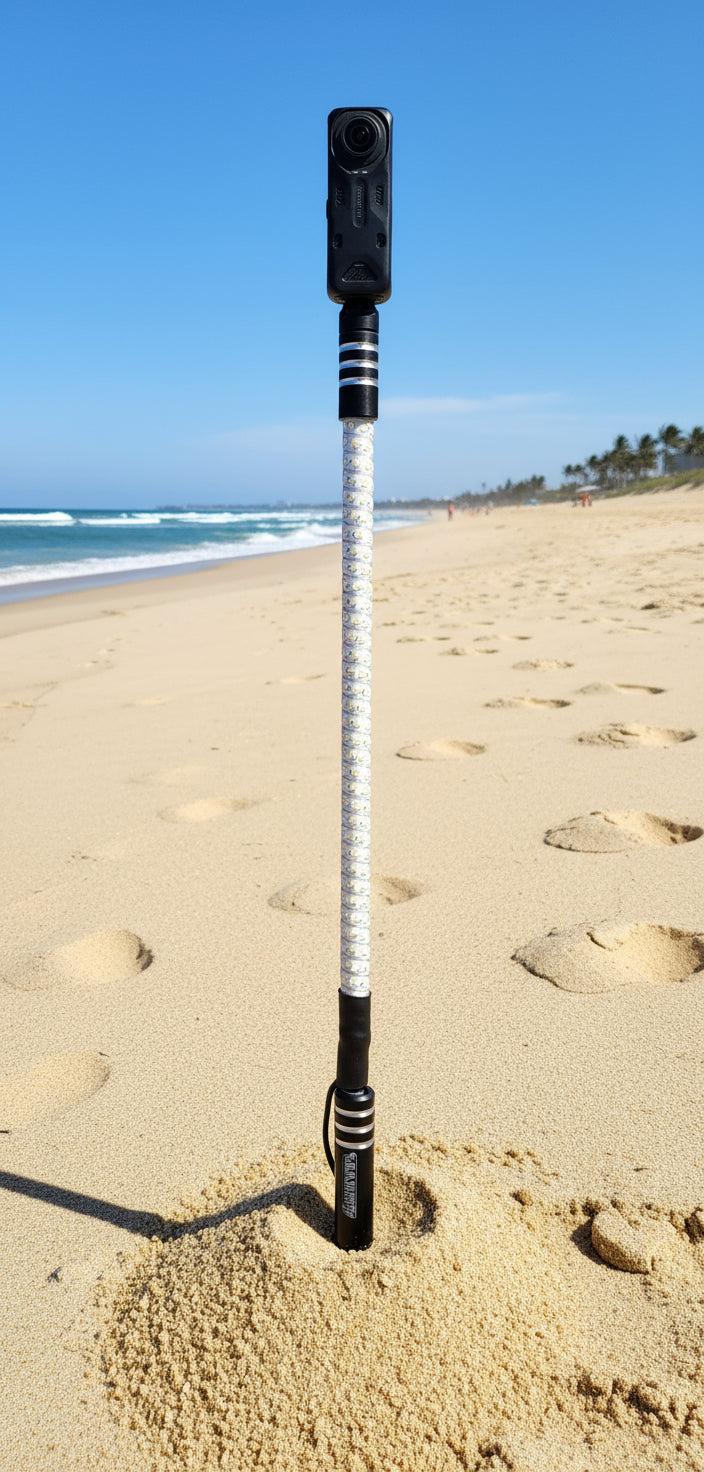 Marshin Whips 2ft Insta360 & GoPro Camera Whip | White-on-White LED | Game Changer Series - Whip