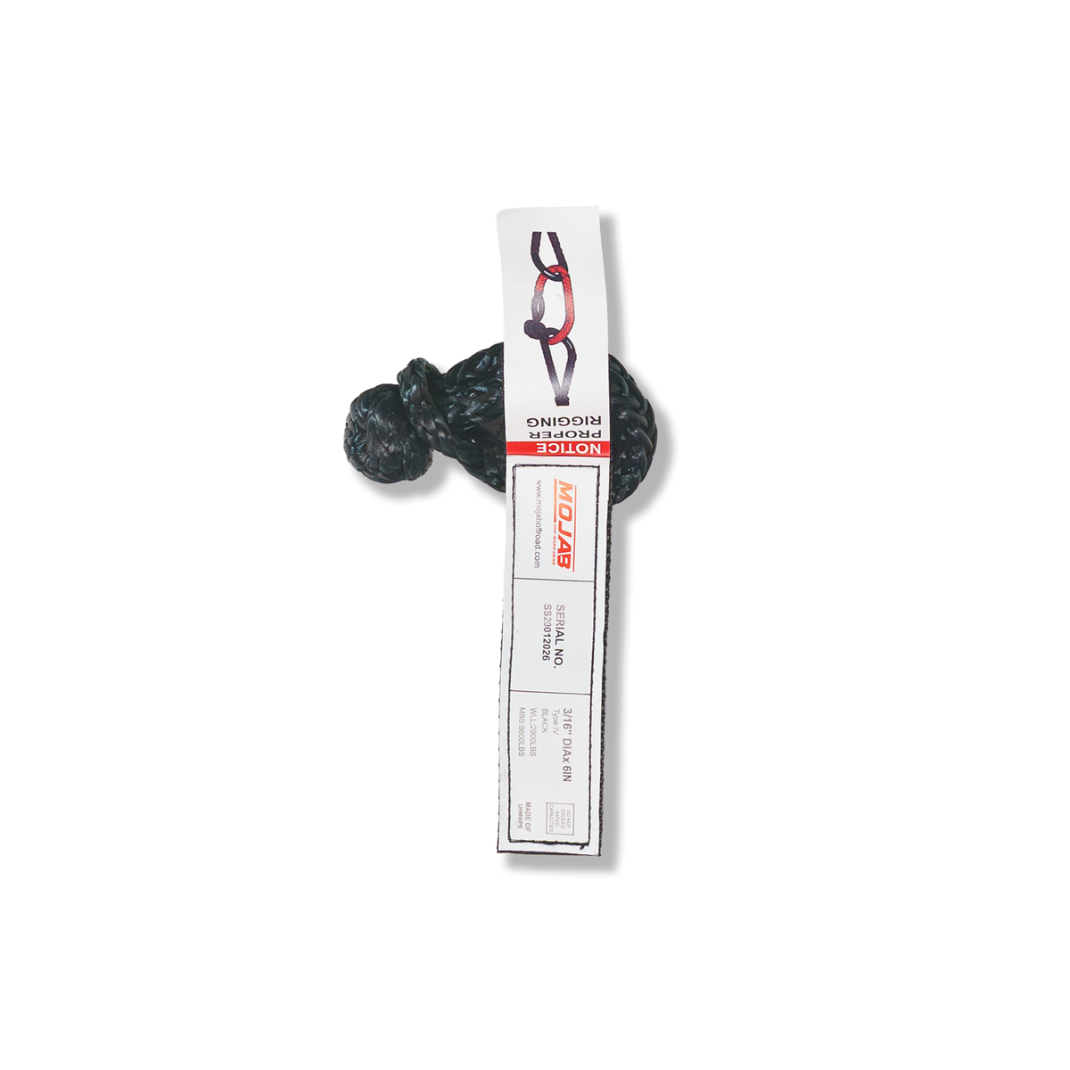 Micro Soft Shackle 3/16’’ x 6’’ – Keychain & Recovery - Black - Kinetic rope