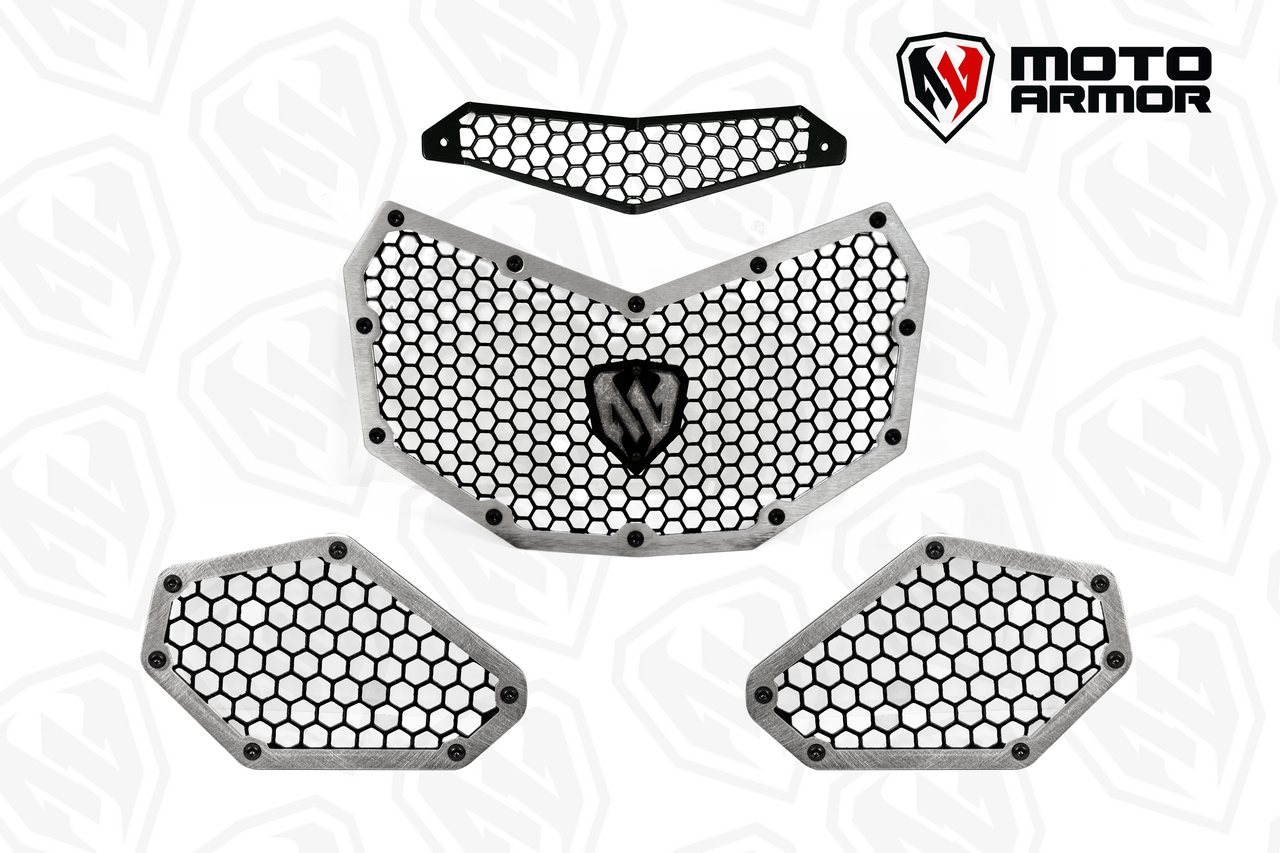 Moto Armor Maverick X3 Radiator Grill Set - Raw Aluminum / Black - Vehicle Parts & Accessories