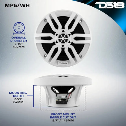 MP 6.5’’ 2-Way Coaxial Marine Speaker 60 Watts Rms 4-Ohm -White