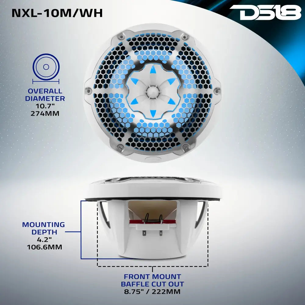 NXL 10’’ 2-Way Coaxial Marine Speaker With LED RGB Lights 200 Watts Rms 4-Ohm -White
