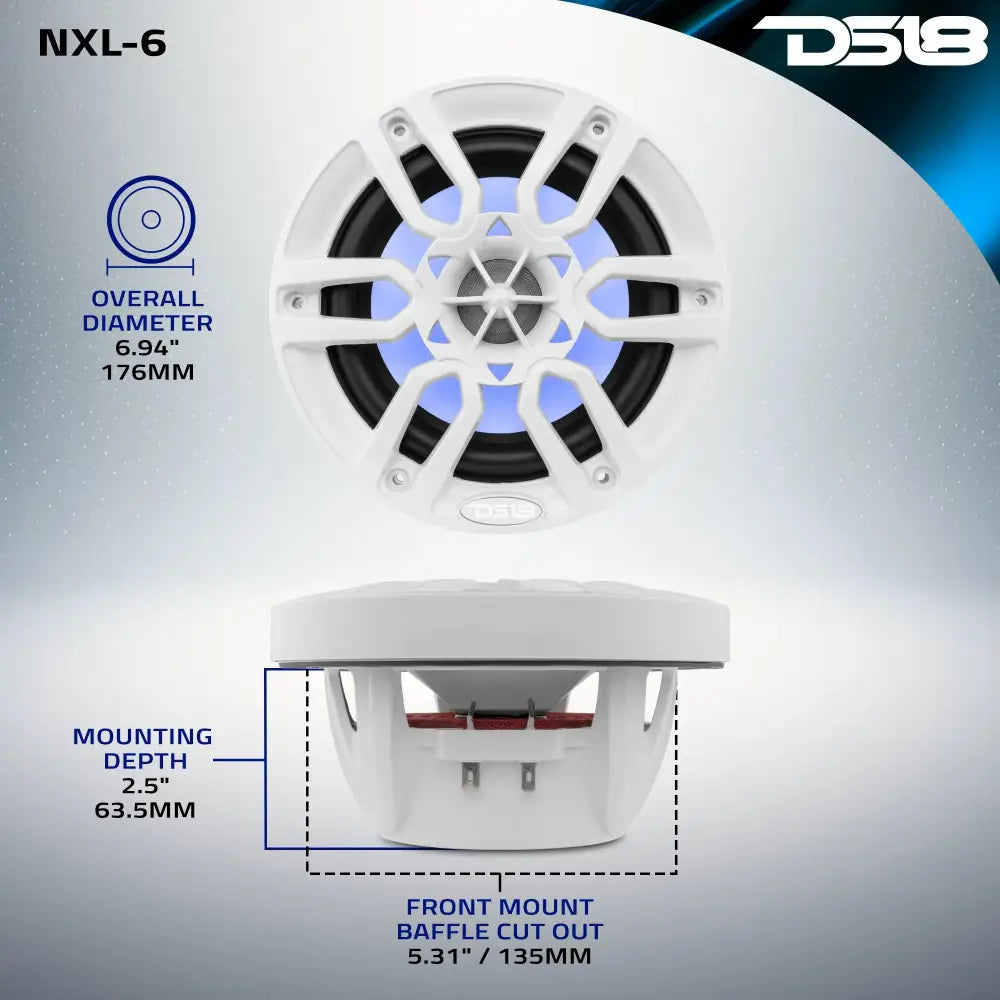 NXL 6.5’’ 2-Way Coaxial Marine Speaker With LED RGB Lights 100 Watts Rms 4-Ohm -White